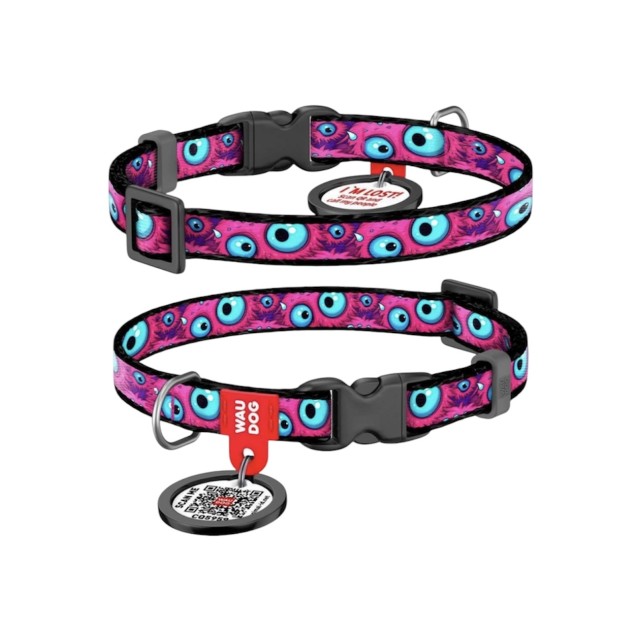 Waudog Περιλαίμιο Σκύλου με Smart ID Monster Eye Plastic Fastex XLarge 25mm x 37-58cm
