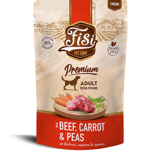 Fisi Dog Adult Βοδινό, Καρότο & Αρακάς σε σάλτσα 130gr