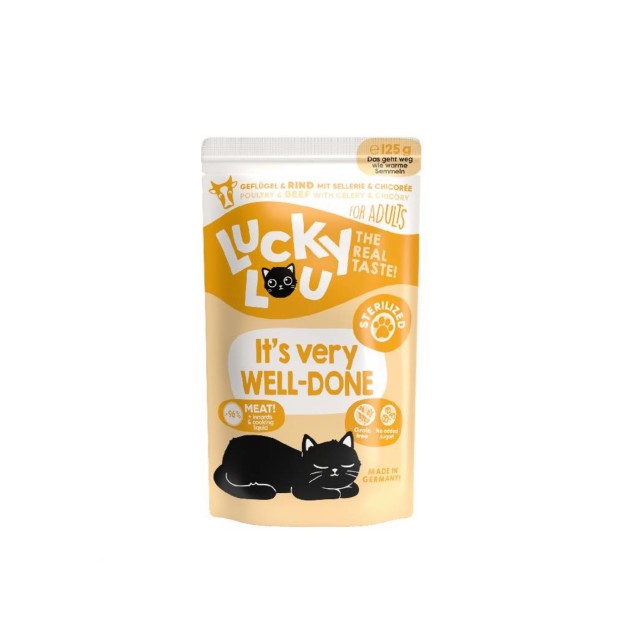 Lucky Lou LifeStage Adult Sterilized Πουλερικά & Βοδινό (με Σέλινο & Κιχώριο) 125gr