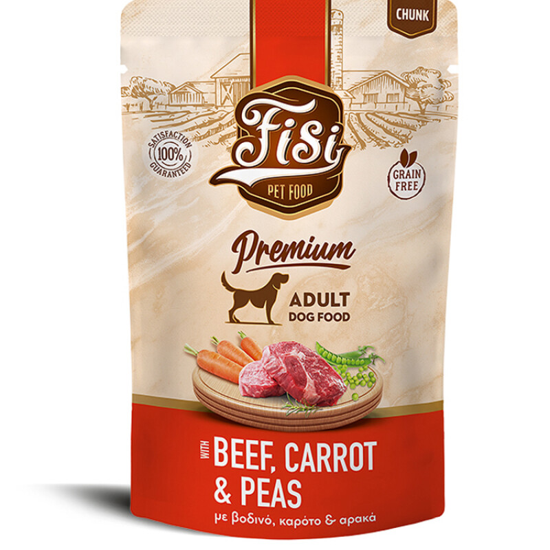 Fisi Dog Adult Βοδινό, Καρότο & Αρακάς σε σάλτσα 130gr