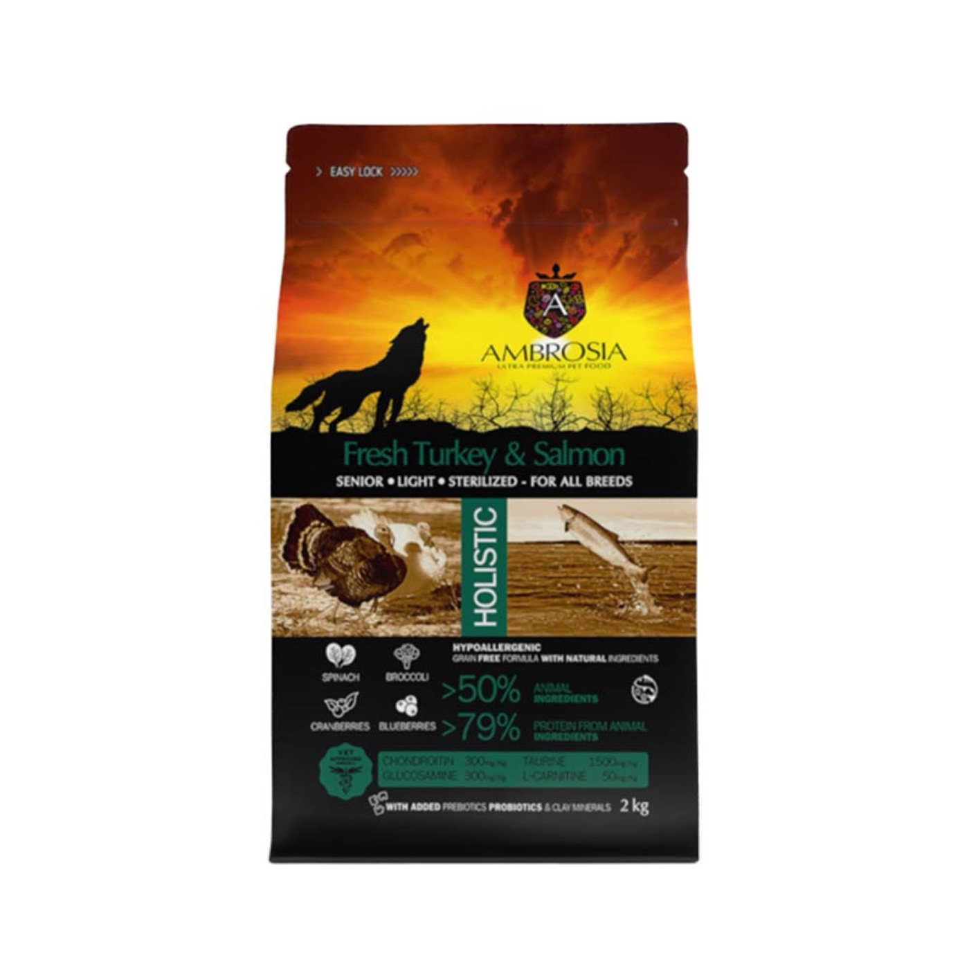Ambrosia Senior, Light, Sterilized Fresh Turkey & Salmon 12kg