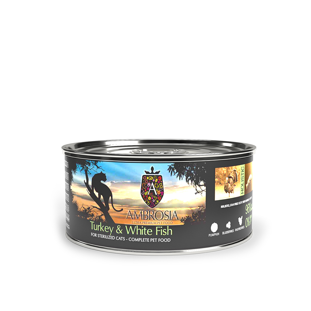 Ambrosia Grain Free Sterilised Light Cat Turkey & White Fish 150gr