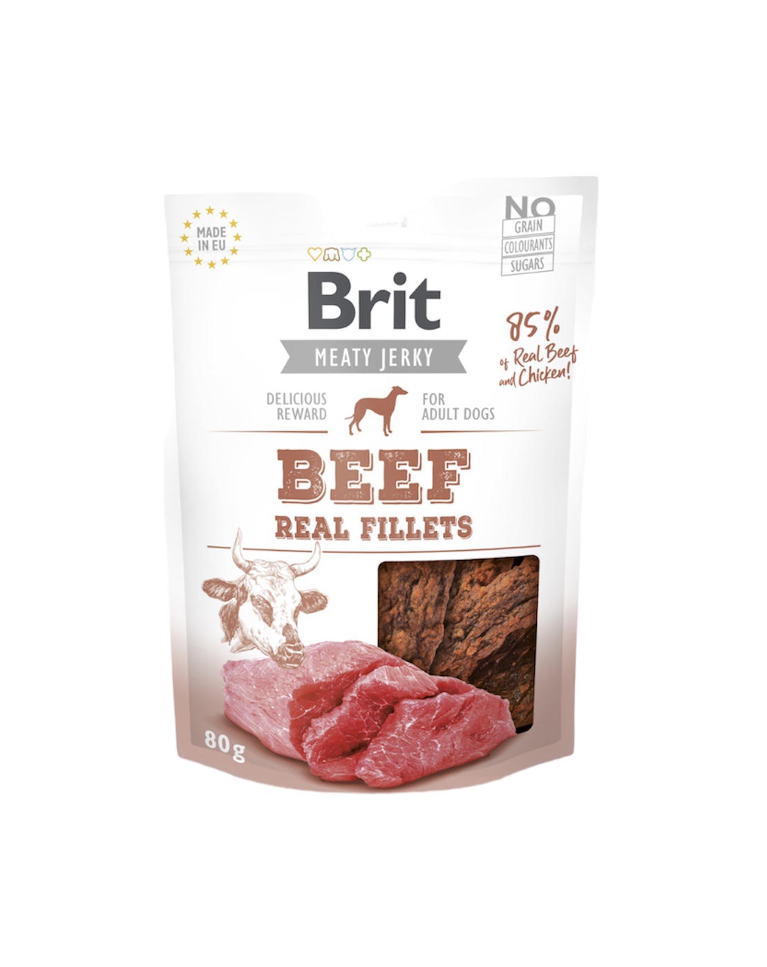 Brit Meaty Jerky Snack Protein Bar Real Fillets Beef 80gr
